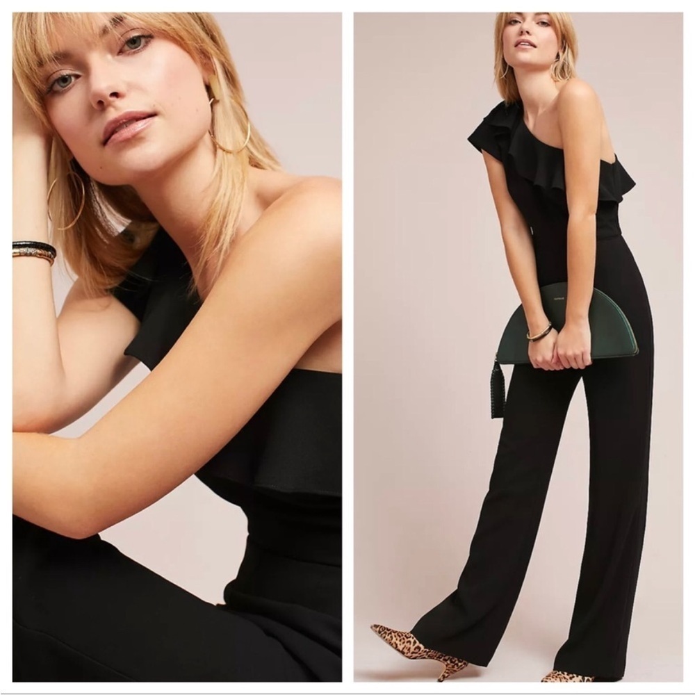 Monique Lhuillier One-Shoulder Jumpsuit Black Sz 0P - Picture 9 of 9